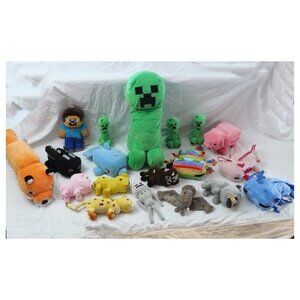 HUGE Minecraft Plush Lot of 20 Creeper Steve Pig Wolf Axolotl Fox Bat Dolphin +